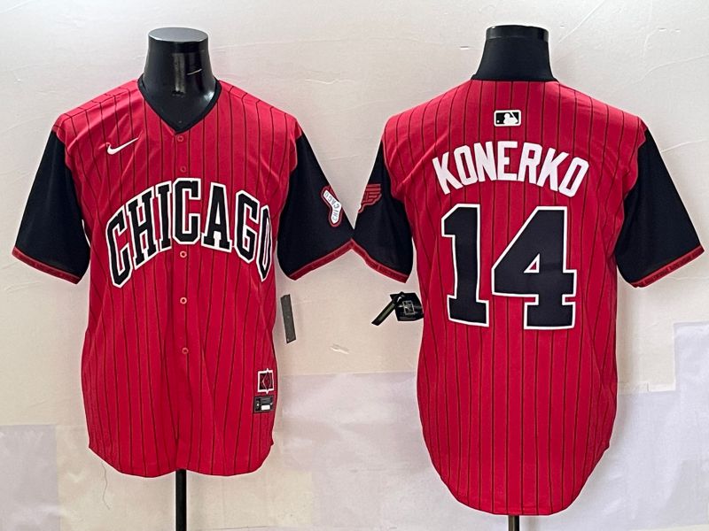 Men Chicago White Sox #14 Konerko Red Stripe Joint Name Nike 2025 MLB Jersey style 1->chicago white sox->MLB Jersey